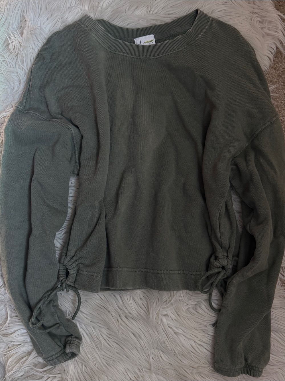 EUC Offline by Aerie Washed Olive Drawstring Waist Pullover Top Women’s XS